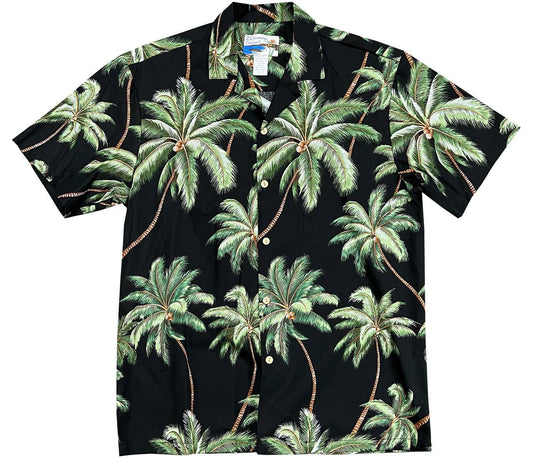 Black Wailea Palms Hawaiian Shirt