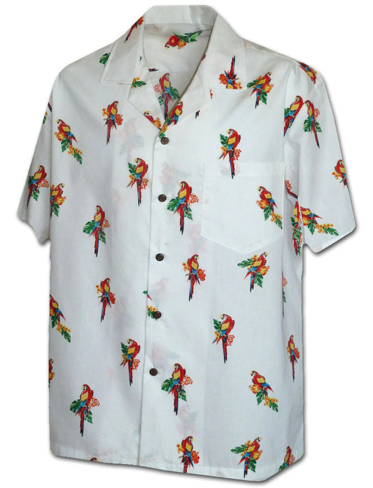 White Wild Parrot Hawaiian Shirt