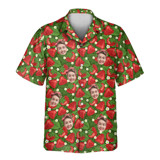 Juicy Strawberry Tropics | Aloha Custom Hawaiian Shirts with Faces or Logos