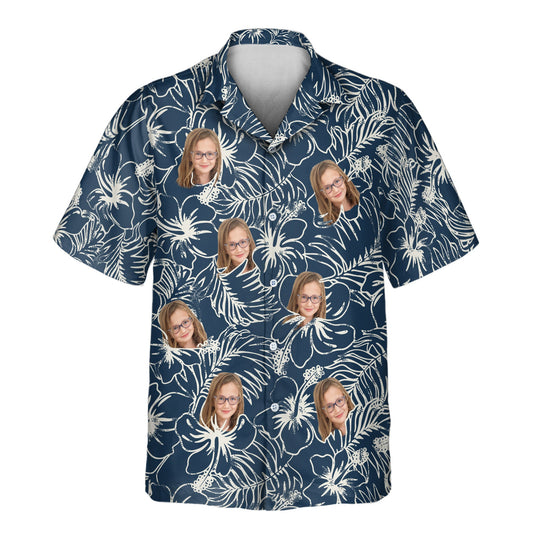Navy Hibiscus Paradise | Aloha Custom Hawaiian Shirts with Faces or Logos