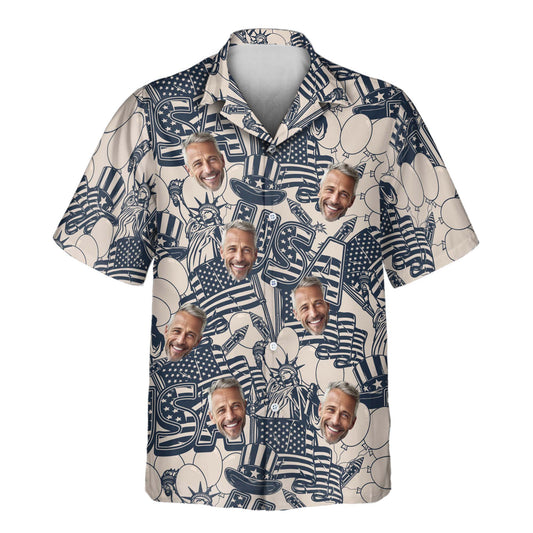 Navy & Ivory Patriot | Aloha Custom Hawaiian Shirts with Faces or Logos