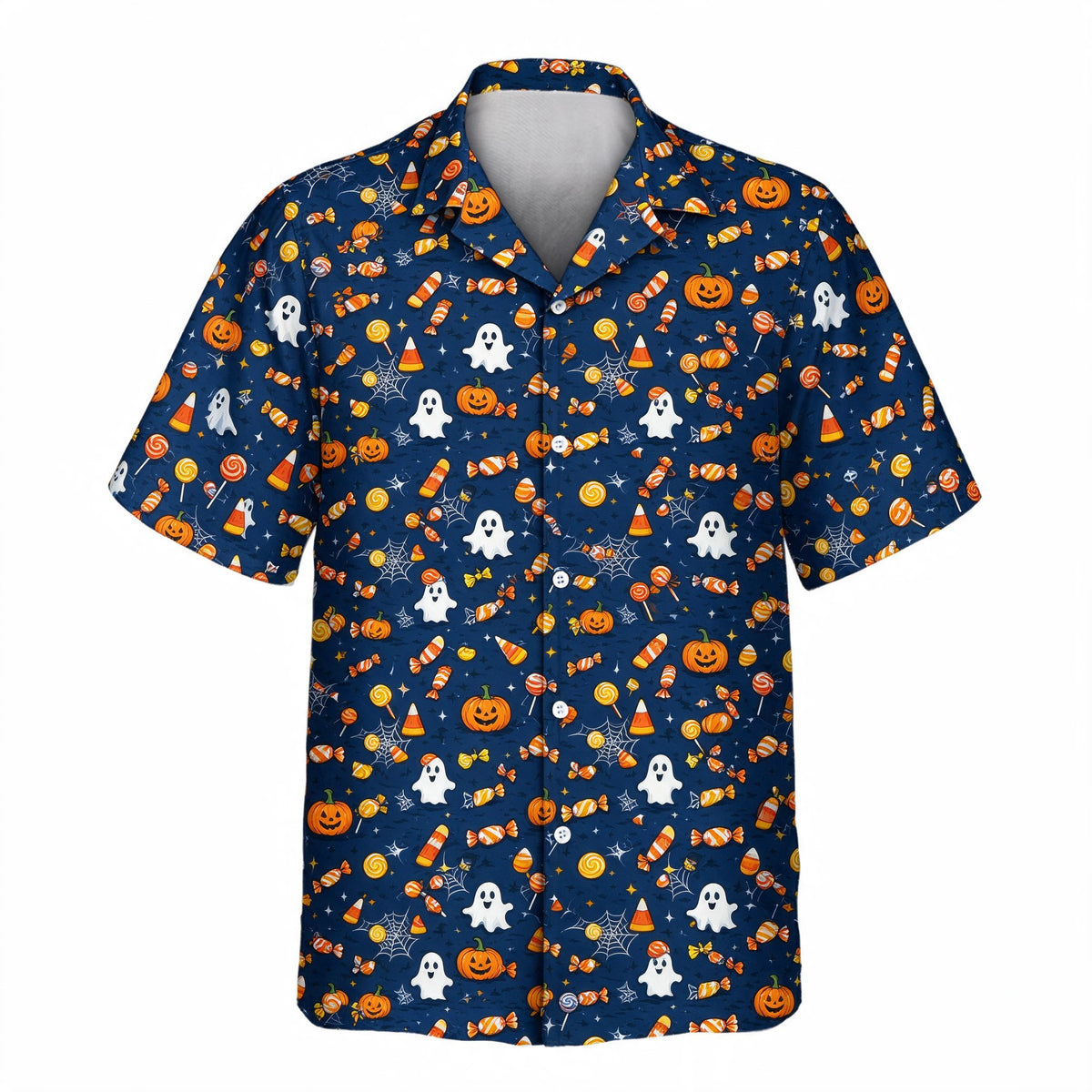 Candy Corn Halloween Face Hawaiian Shirt – front view without faces