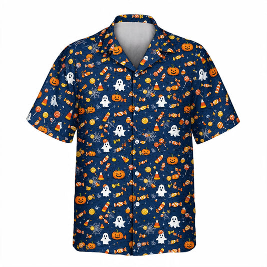 Candy Corn Halloween Face Hawaiian Shirt – front view without faces