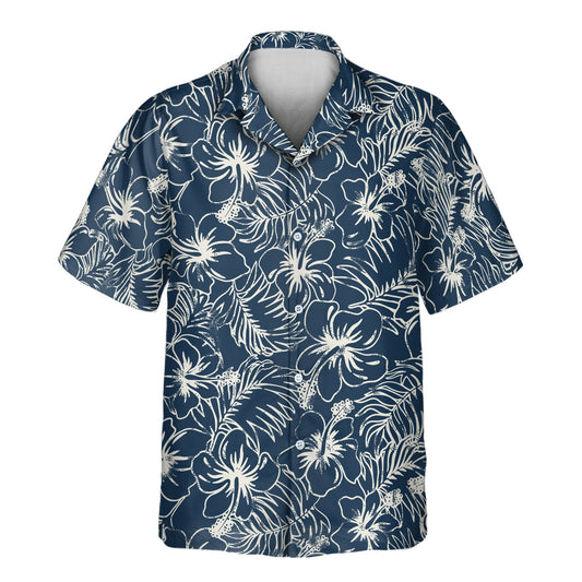 Navy Hibiscus Paradise | Aloha Custom Hawaiian Shirts with Faces or Logos