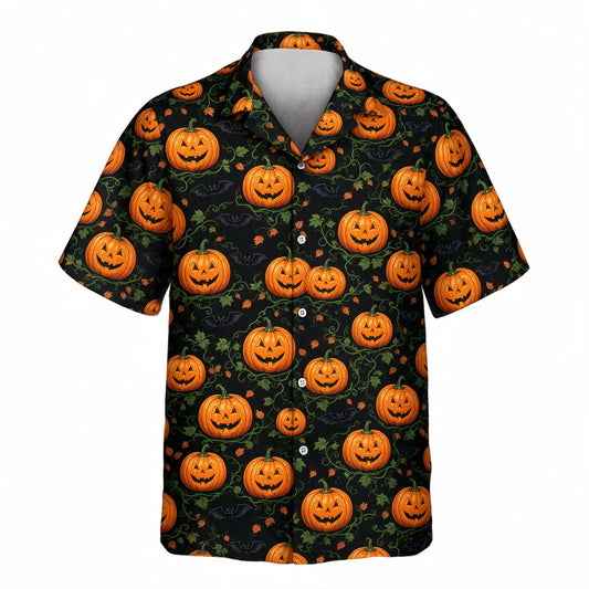 Pumpkin Patch Halloween Face Hawaiian Shirt – front view without faces