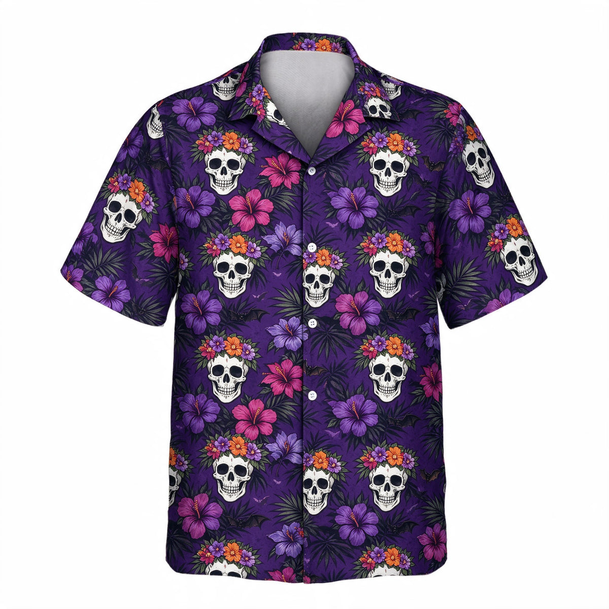 Skull Hibiscus Halloween Face Hawaiian Shirt – front view without faces