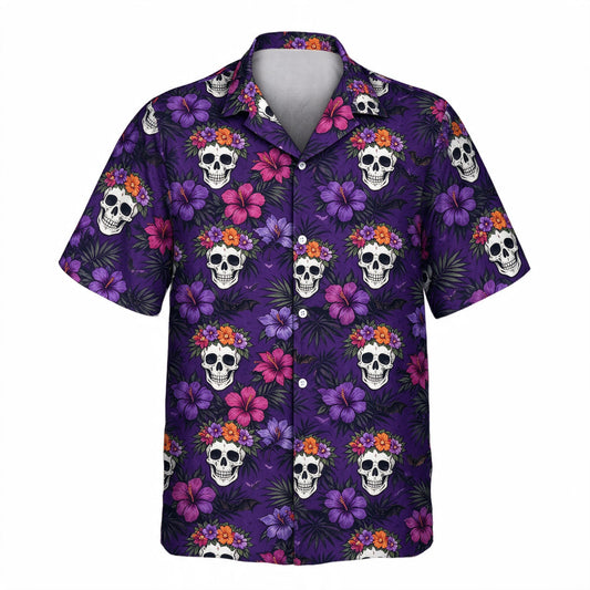 Skull Hibiscus Halloween Face Hawaiian Shirt – front view without faces