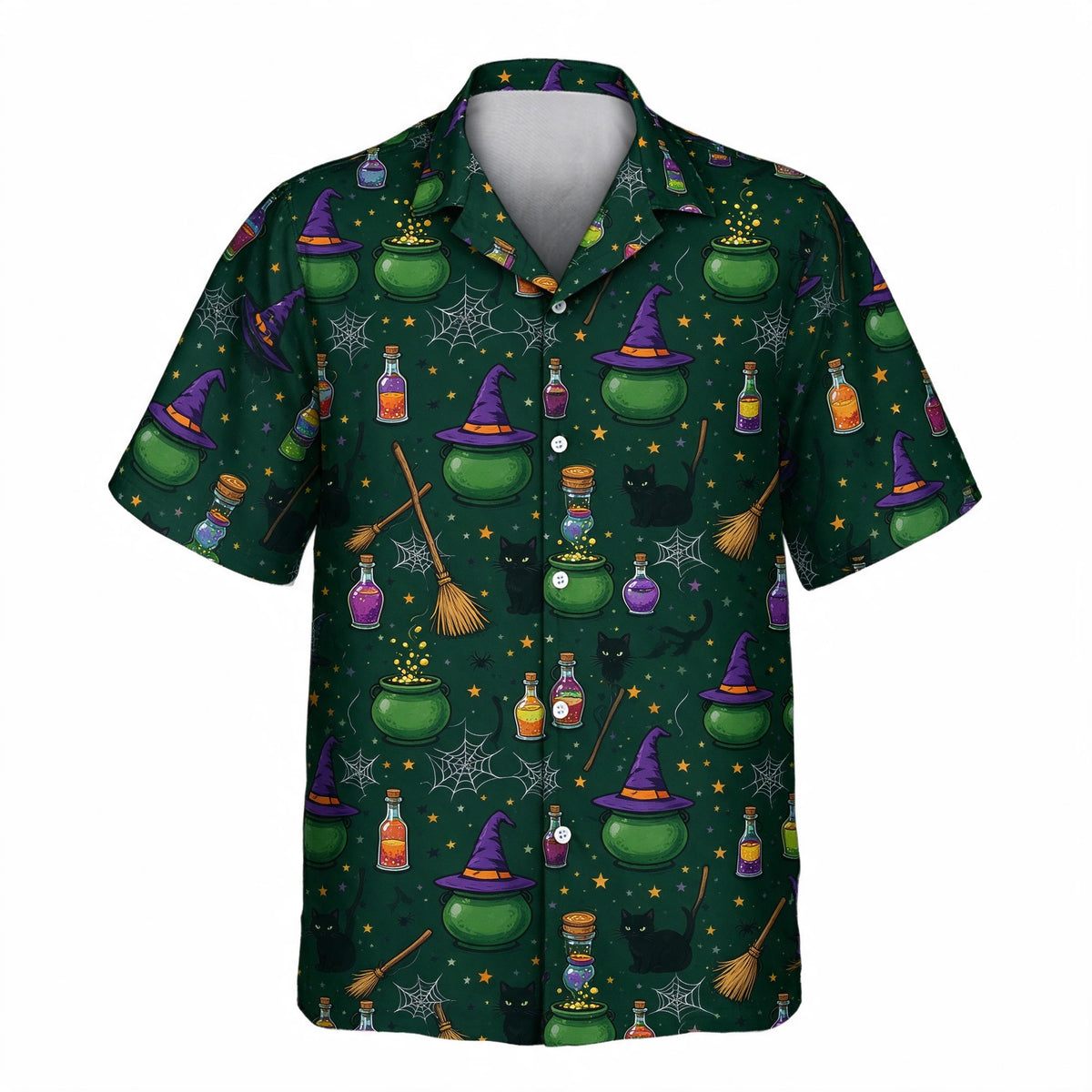 Witch's Brew Halloween Face Hawaiian Shirt – front view without faces