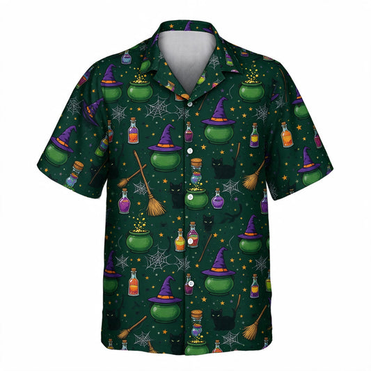 Witch's Brew Halloween Face Hawaiian Shirt – front view without faces