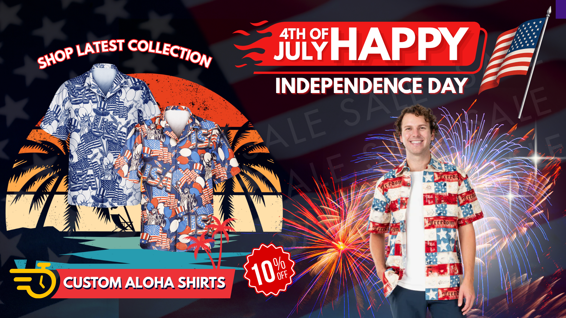 Custom Aloha Shirts banner about 4th July Hawaiian Shirts
