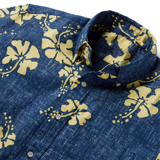 50th State Flower - Dress Blues Hawaiian Shirt