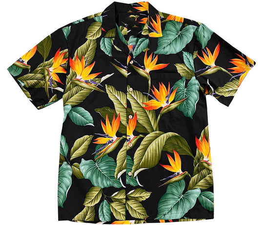Airbrush Birds of Paradise - Black Hawaiian Shirt