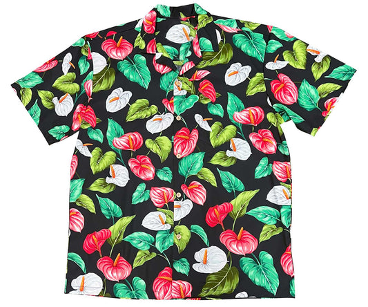 Anthurium Garden - Black Hawaiian Shirt