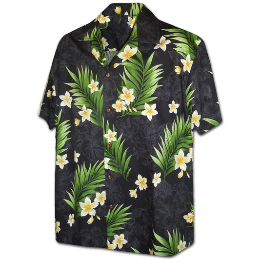 Black Positively Plumeria Hawaiian Shirt