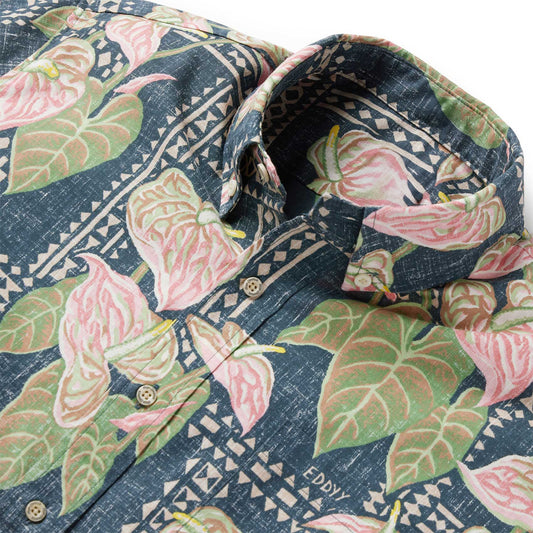 Black Tapa Anthurium Hawaiian Shirt