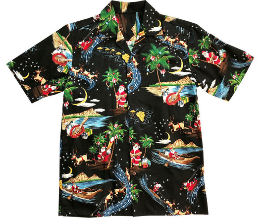 Black Tropical Pole Christmas Hawaiian Shirt