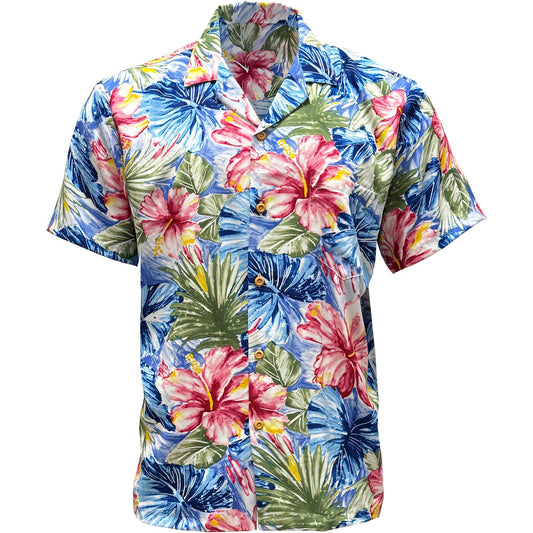 Blue Painted Hibiscus Hawaiian Shirt
