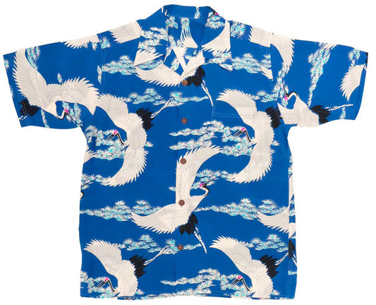 Blue Retro Crane Hawaiian Shirt