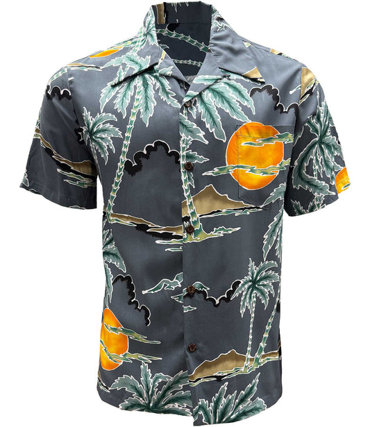 Charcoal Retro Scenic Palm Hawaiian Shirt