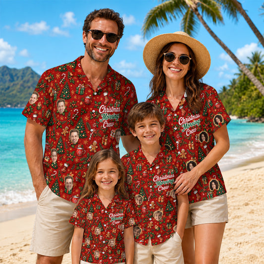 Custom Christmas Morning Crew Family Matching Hawaiian Shirt Set