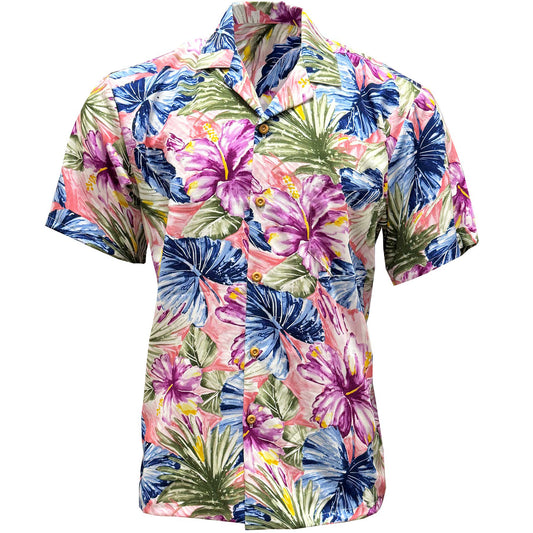 Coral Painted Hibiscus Hawaiian Shirt