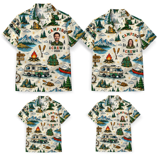 Custom Camping Crew Matching Family Vacation Hawaiian Shirt Set