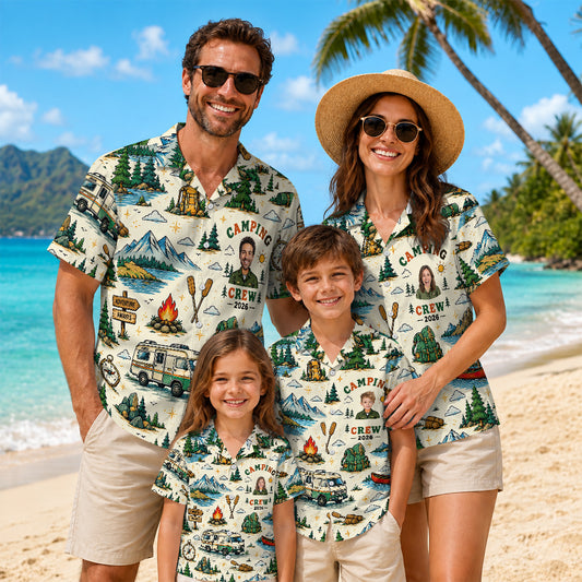 Custom Camping Crew Matching Family Vacation Hawaiian Shirt Set