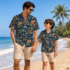 Dad Adventure Club and Little Aloha Rider Custom Matching Hawaiian Shirts
