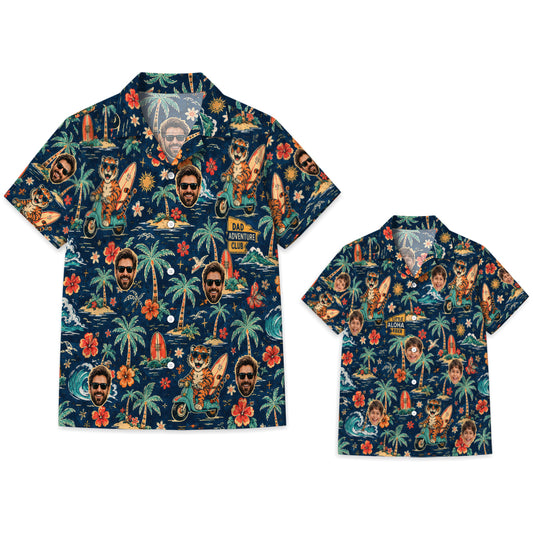 Dad Adventure Club and Little Aloha Rider Custom Matching Hawaiian Shirts