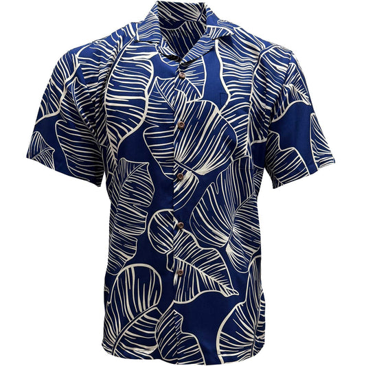 Deep Blue Taro Leaf Hawaiian Shirt