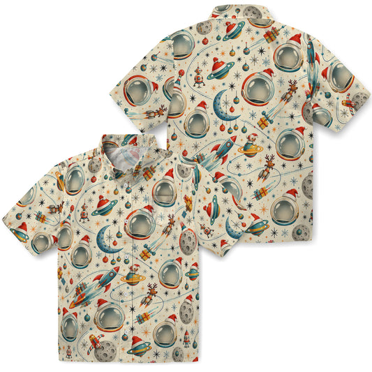 No-face preview of ivory cream custom space christmas hawaiian shirt with face portraits in astronaut helmets