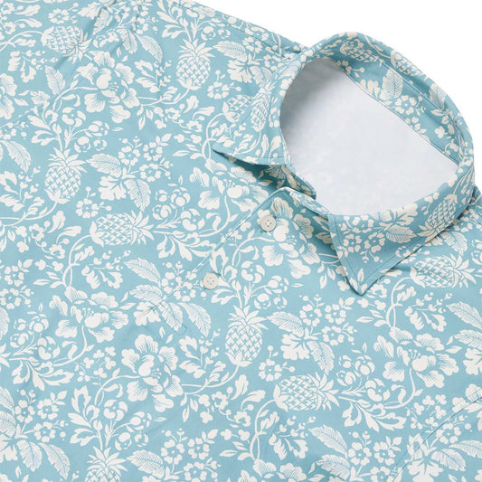 Dusty Turquoise Oahu Harvest Performance Polo Hawaiian Shirt