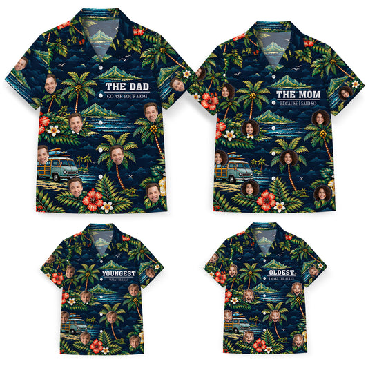 Family Rule Hawaiian Shirt Set: Dad, Mom, Oldest, Youngest, Middle