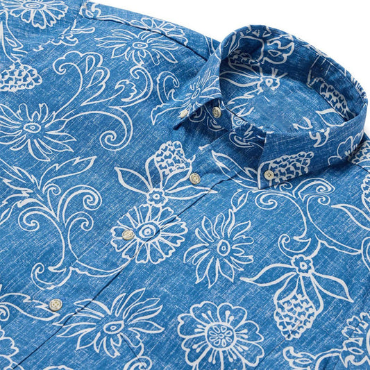 Hawaiian Gardenias Horizon Blue Hawaiian Shirt