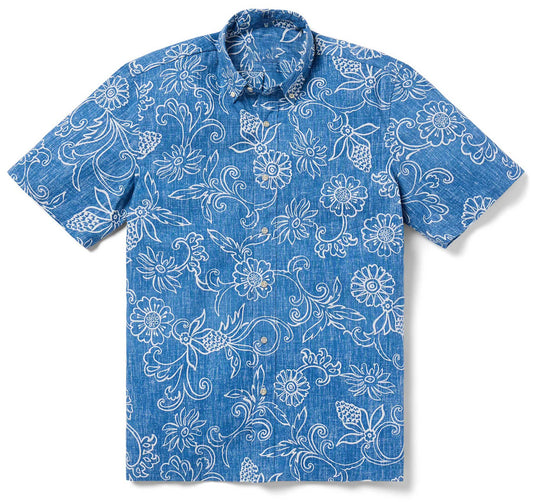 Hawaiian Gardenias Horizon Blue Hawaiian Shirt