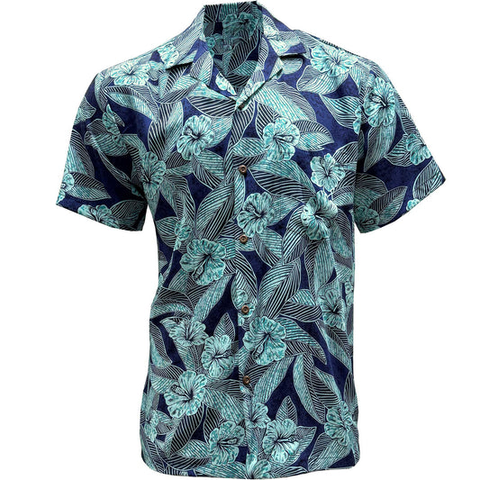 Hibiscus Twilight Blue Hawaiian Shirt