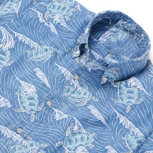Honu 'Aukai Blue Hawaiian Shirt