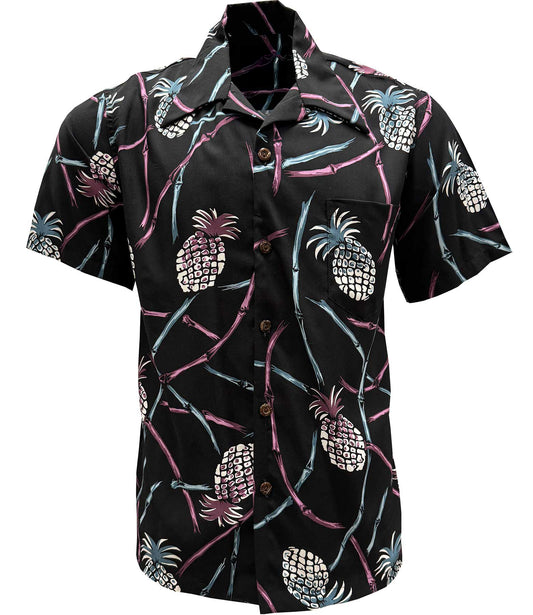 Midnight Retro Pineapple Bamboo Hawaiian Shirt