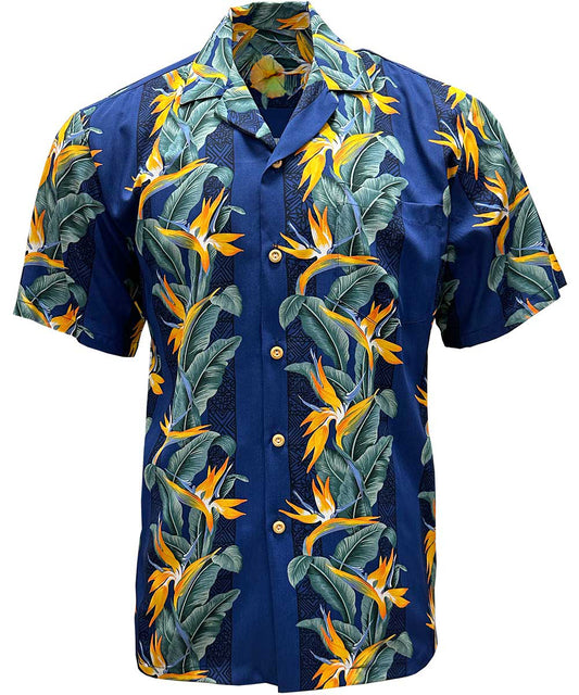Navy Paradise Panel Hawaiian Shirt