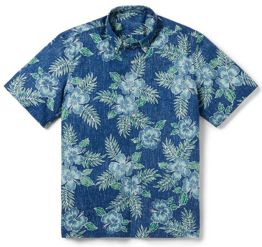Navy Pua Aloalo Hawaiian Shirt