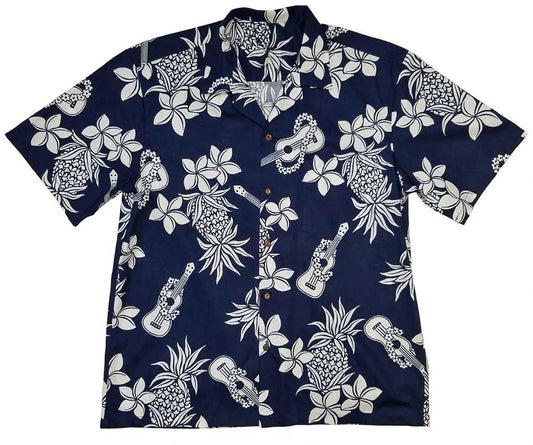 Navy Ukulele Hawaiian Shirt