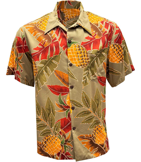 Olive Retro Pineapple Hawaiian Shirt