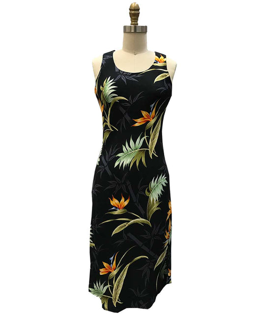 Ladies Bamboo Paradise Short Dress Black Hawaiian Shirt