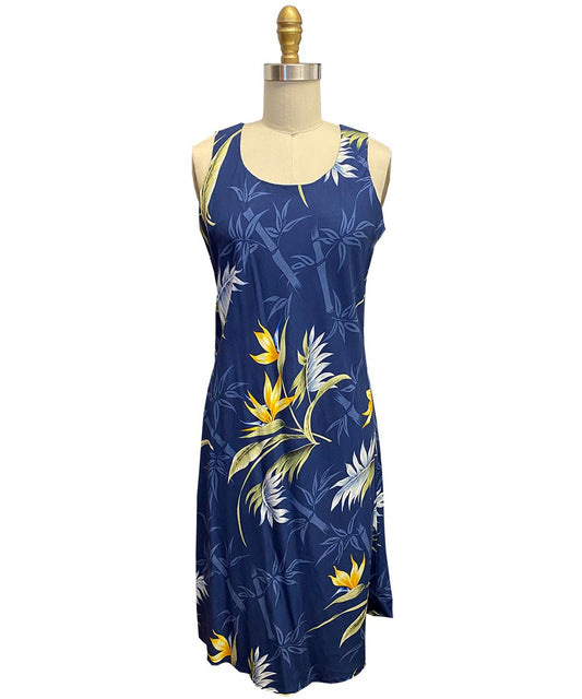 Ladies Bamboo Paradise Short Dress Navy Hawaiian Shirt