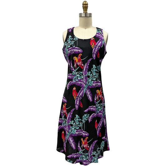 Ladies Jungle Bird Tank Dress Black Hawaiian Shirt