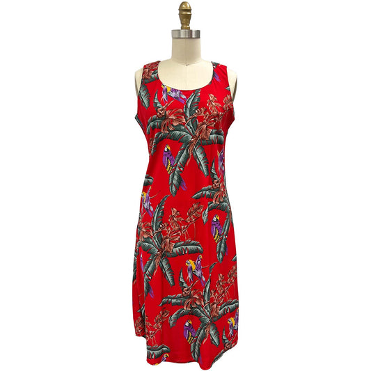 Ladies Jungle Bird Tank Dress Red Hawaiian Shirt