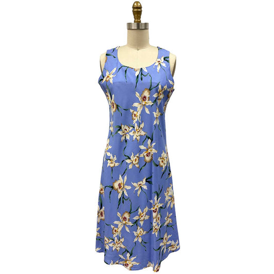 Ladies Star Orchid Tank Dress Hawaiian Shirt - Periwinkle