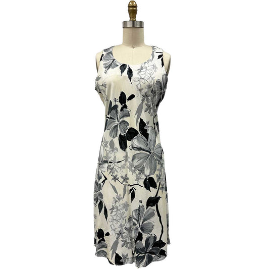 Ladies Watercolor Hibiscus Tank Dress Hawaiian Shirt - Gray