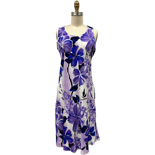 Ladies Watercolor Hibiscus Tank Dress Hawaiian Shirt - Purple