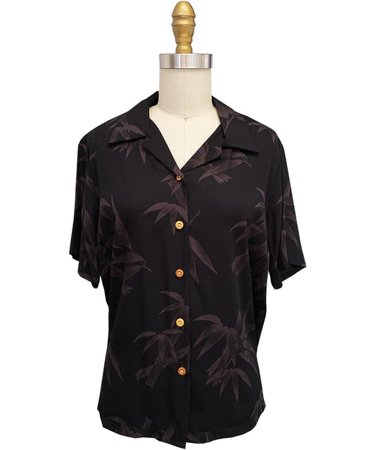 Ladies Bamboo Black Hawaiian Shirt